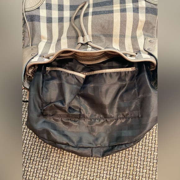 Burberry🔥NEW-Mega Check Leather/Canvas w/serial #/LUREX🔥Bronze Leather Bag👜🔥 - Picture 15 of 15